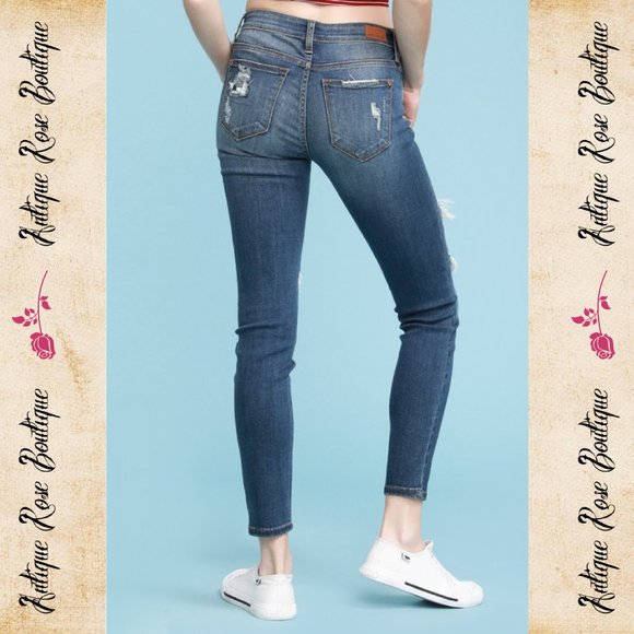 Judy Blue Green/Blue Plaid Patch Skinny Jeans - Picture 4 of 8